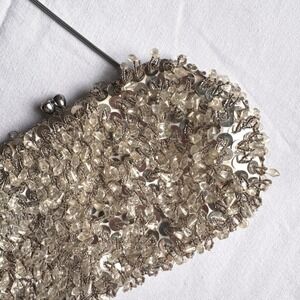 Vintage Handmade Hong Kong Beaded Crystal Sequin Evening Clutch Silver 1950s 60s